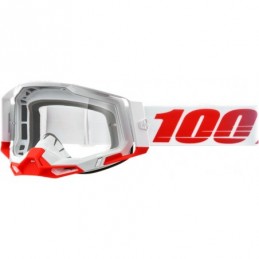 GAFAS GOGGLE 100% RACECRAFT 2 LENTE TRANSPARENTE Blanco/Rojo
