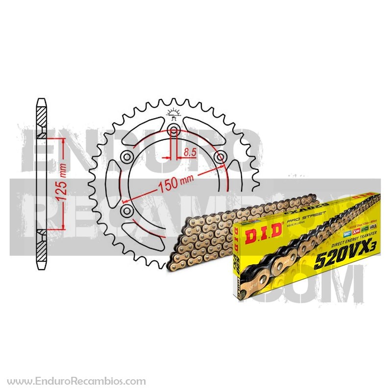 Kit Transmisión Enduro – Corona 44D + Cadena DID