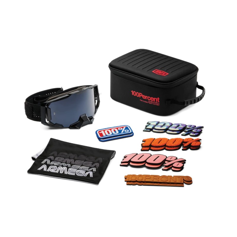 Gafas 100% Armega kit de parches personalizados Negro/Plateado - lente espejo plateado