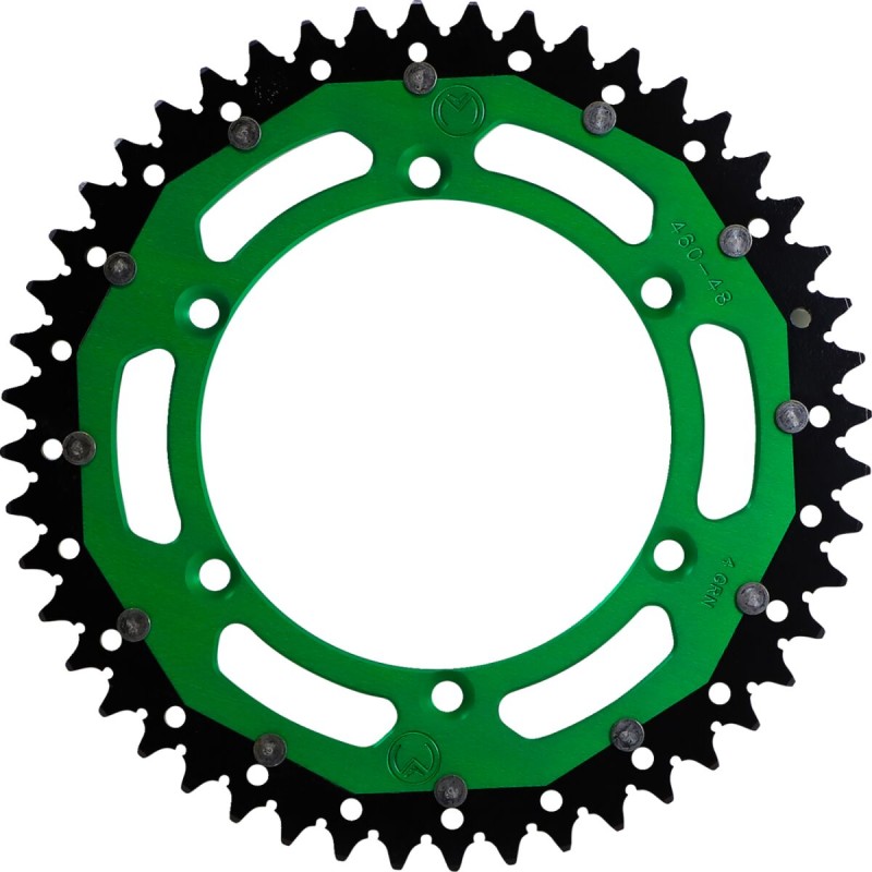 Corona bimaterial de aluminio y acero 48 dientes paso 520 verde Moose Racing