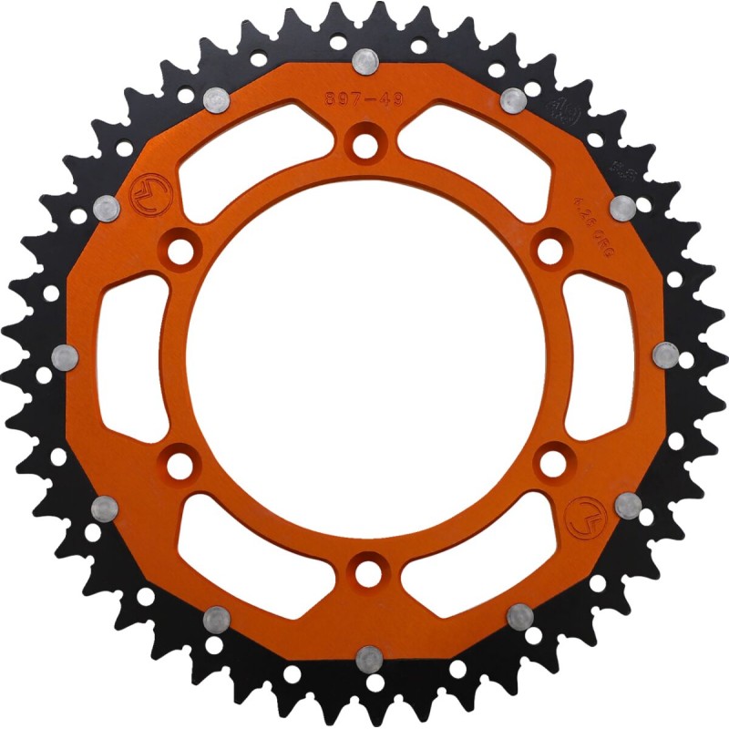 Corona bimaterial de aluminio y acero 49 dientes paso 520 naranja Moose Racing