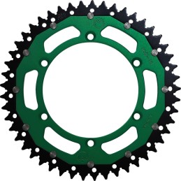 Corona bimaterial de aluminio y acero 49 dientes paso 520 verde Moose Racing
