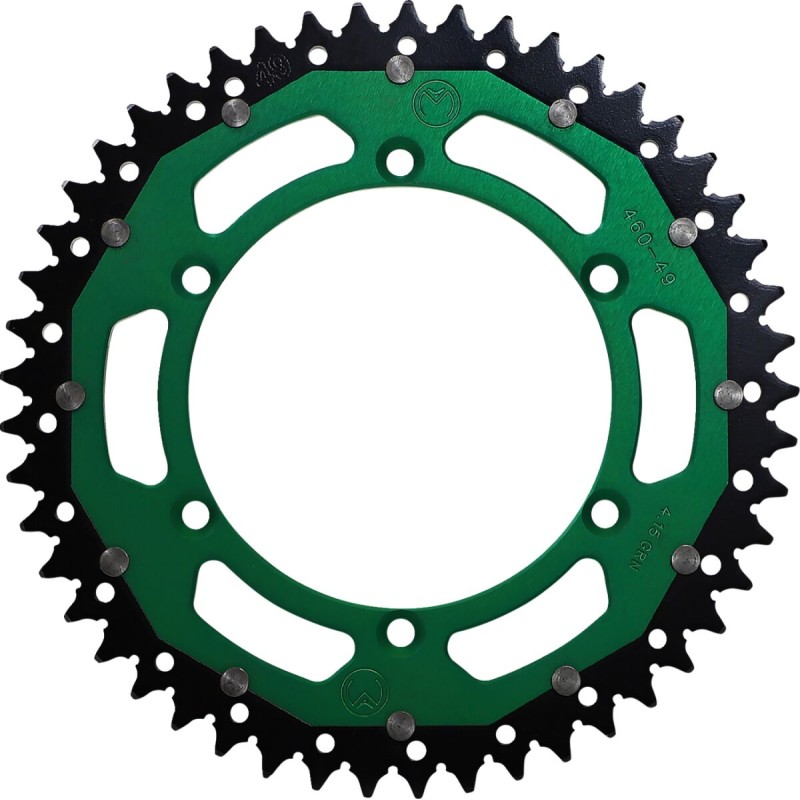Corona bimaterial de aluminio y acero 49 dientes paso 520 verde Moose Racing