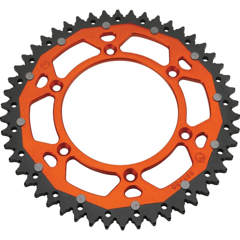 Corona bimaterial de aluminio y acero 50 dientes paso 520 naranja Moose Racing