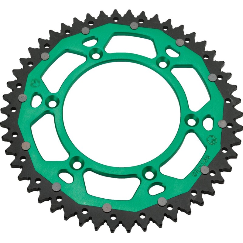 Corona bimaterial de aluminio y acero 50 dientes paso 520 verde Moose Racing