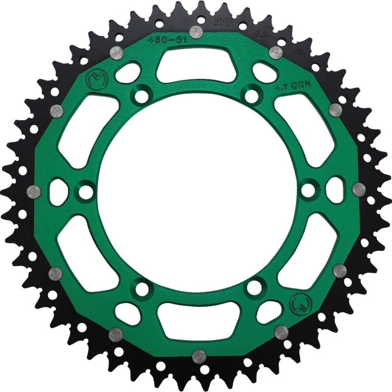 Corona bimaterial de aluminio y acero 51 dientes paso 520 verde Moose Racing