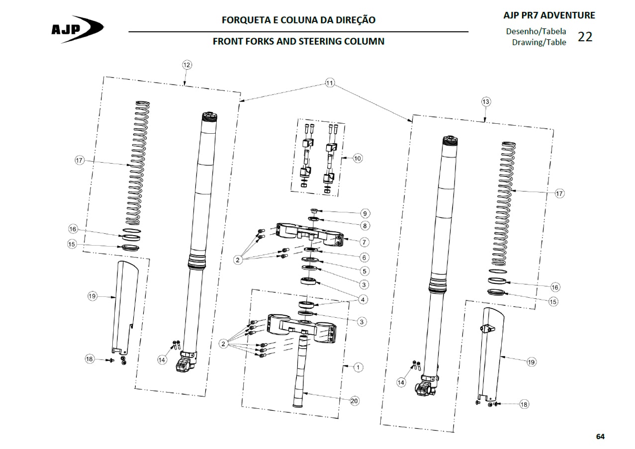 Hoja del despiece · HORQUILLAS AJP PR7 (Tabla 22)