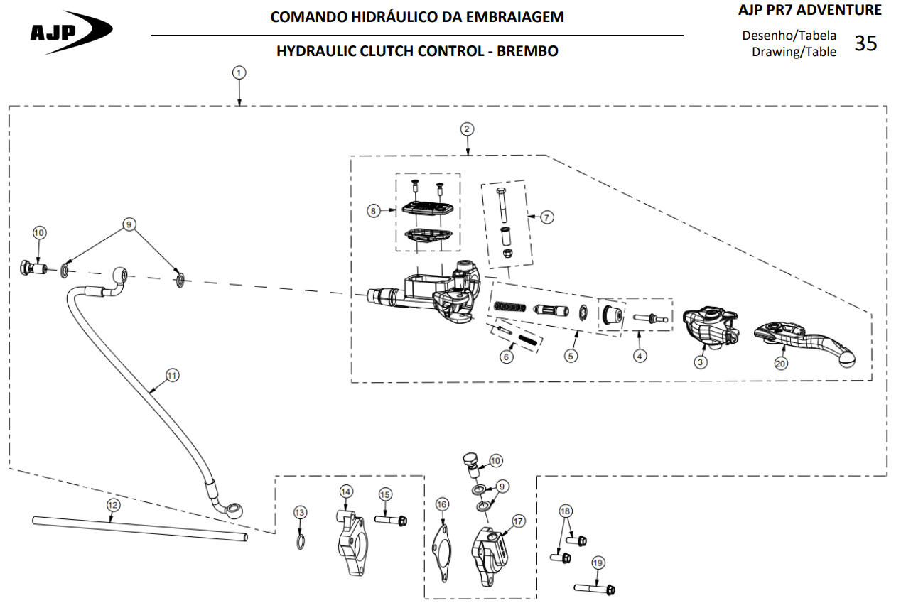 Hoja del despiece · EMBRAGUE HIDRAÚLICO - BREMBO AJP PR7 (Tabla 33)
