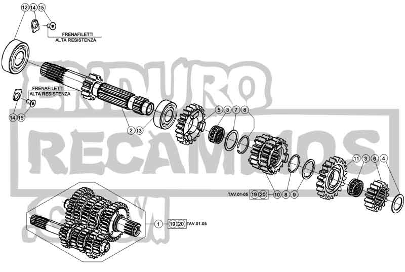 Hoja del despiece · ARBOL PRIMARIO 125-200-RACING 2T 22