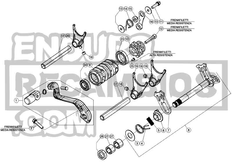 Hoja del despiece · PALANCA CAMBIO 125-200-RACING 2T 22
