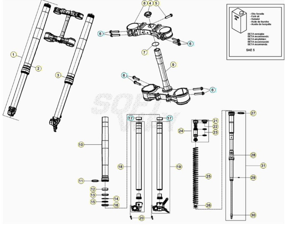Hoja del despiece · HORQUILLA RACING 250-300 2T 21
