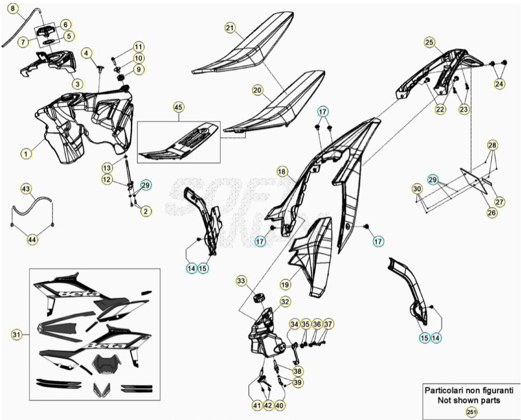 Hoja del despiece · PLASTICA POSTERIOR 250-300 2T 21
