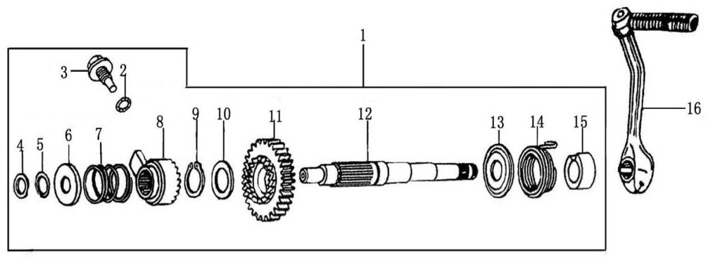 Hoja del despiece · EJE DE ARRANQUE A PEDAL AJP PR3 13-20 (Tabla 08)