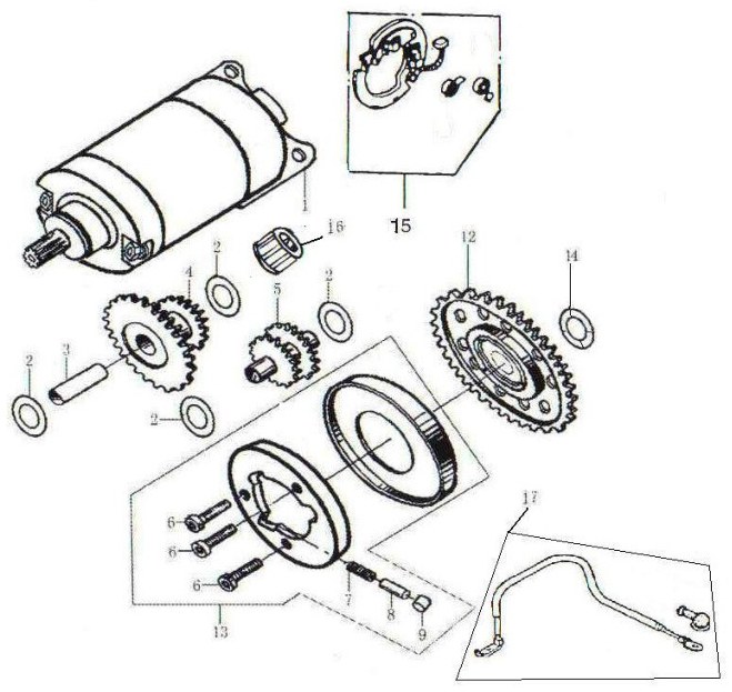 Hoja del despiece · MOTOR DE ARRANQUE AJP PR4 05-07 (Tabla 13)