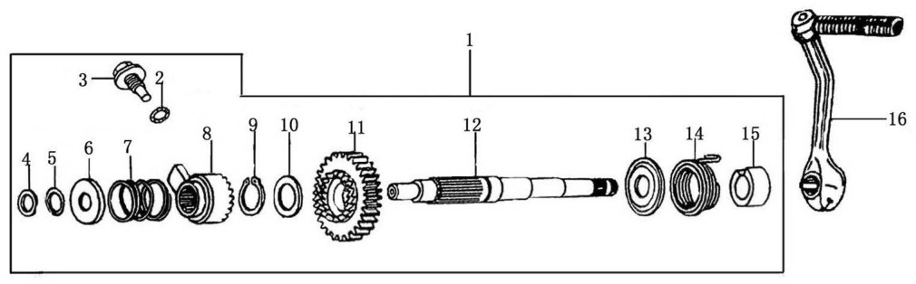 Hoja del despiece · EJE DE ARRANQUE A PEDAL AJP PR4 13-20 (Tabla 07)