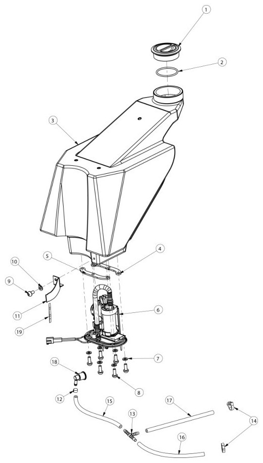 Hoja del despiece · DEPÓSITO DE GASOLINA AJP PR5 10-12 (Tabla 21)