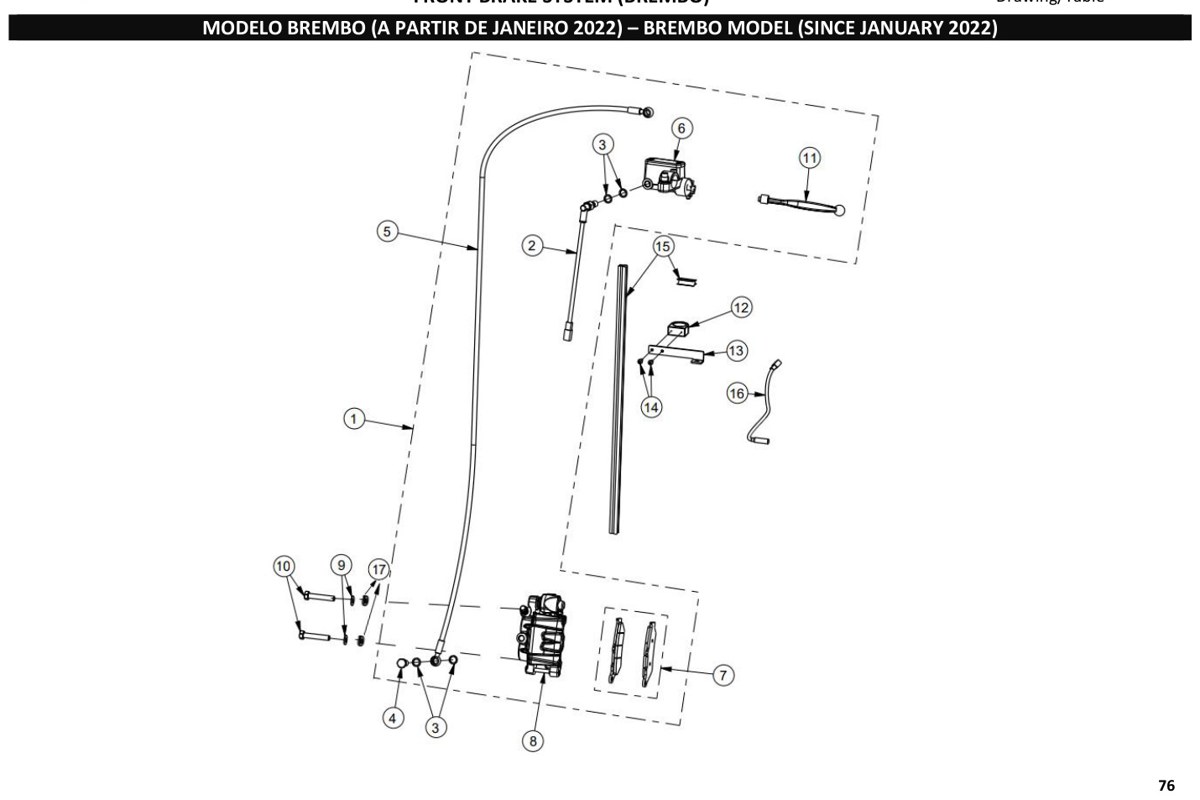 Hoja del despiece · FRENO DELANTERO (BREMBO) AJP SPR 250 (Tabla 29)