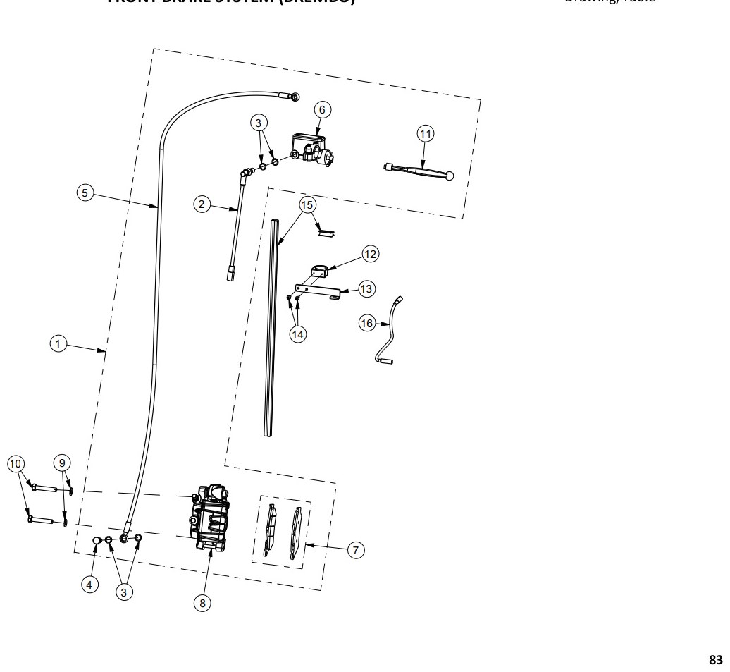 Hoja del despiece · FRENO DELANTERO (BREMBO) AJP SPR 310/510 (Tabla 28)